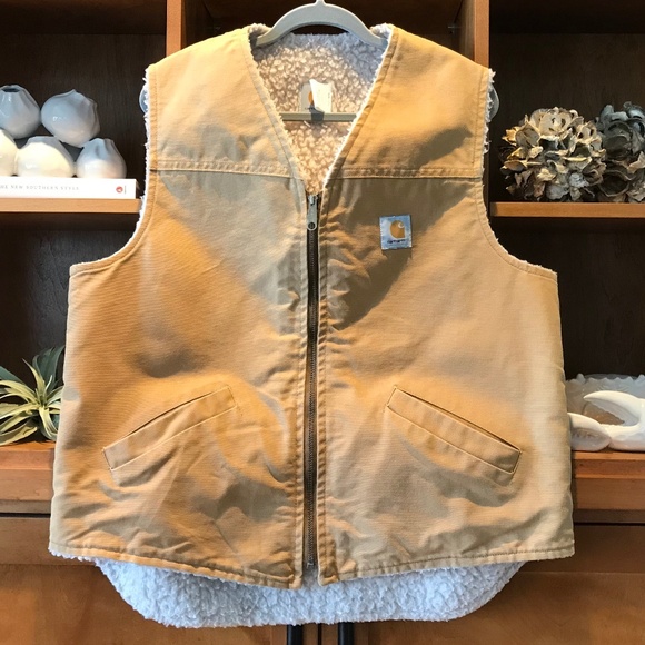 CARHARTT VINTAGE SHERPA LINED CANVAS DUCK VEST - Picture 1 of 11